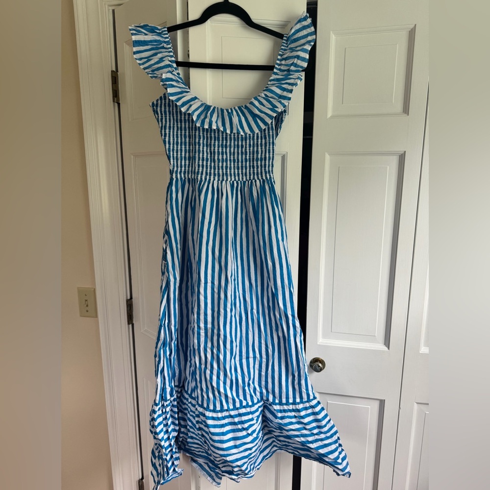 Blue & White Striped Asymmetrical Women’s Dress